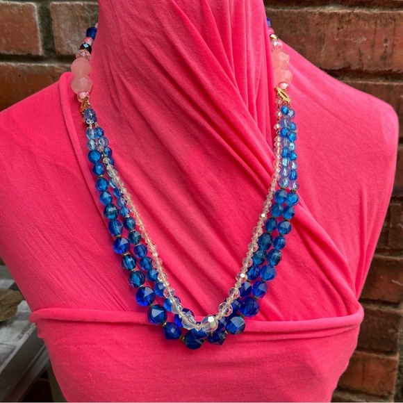 W. Germany VTG Blue Beads OOAK Assemblage Art Necklace Set Repurposed Handmade - Picture 3 of 12